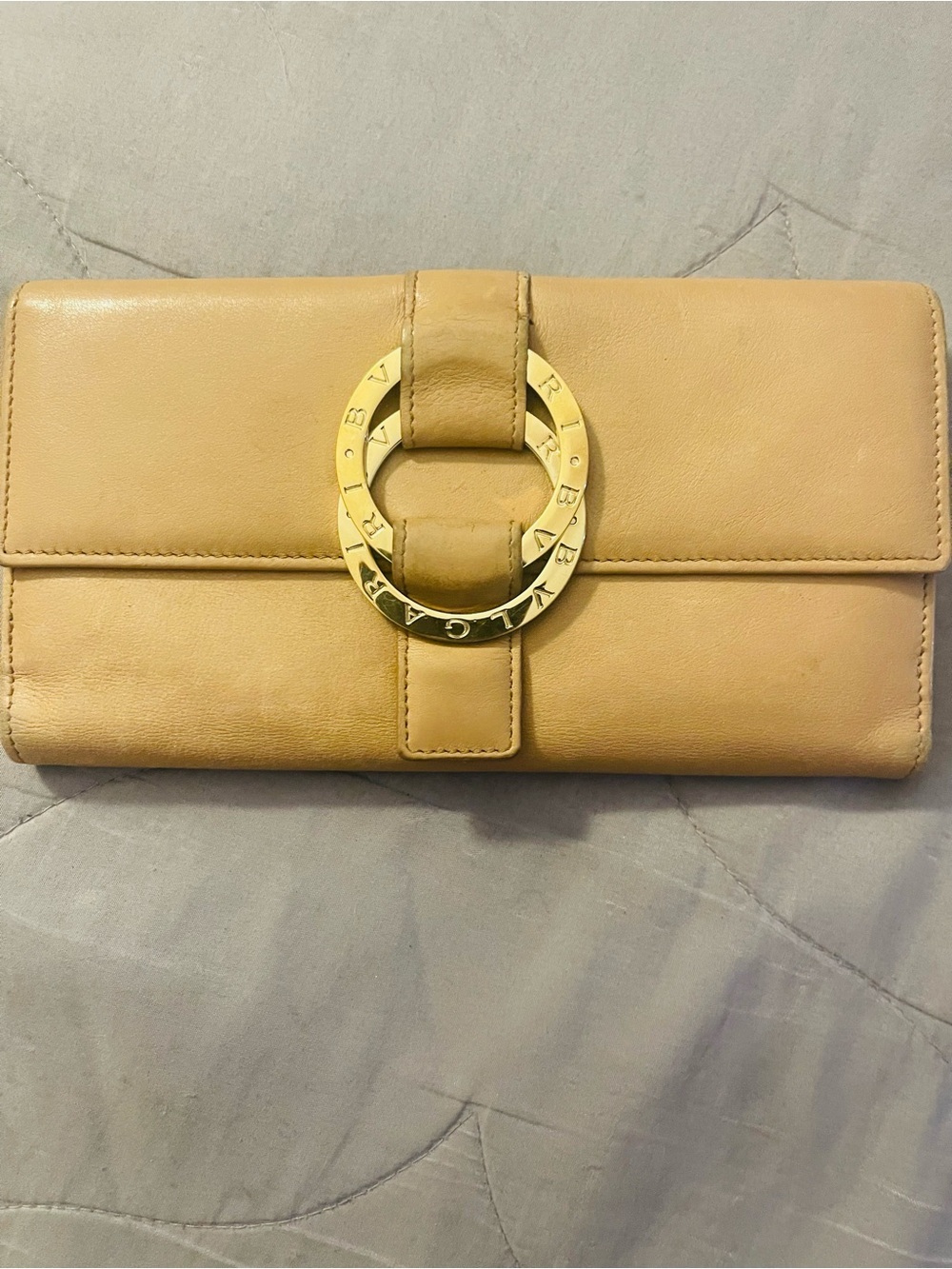 BVLGARI Beige Leather Continental Wallet